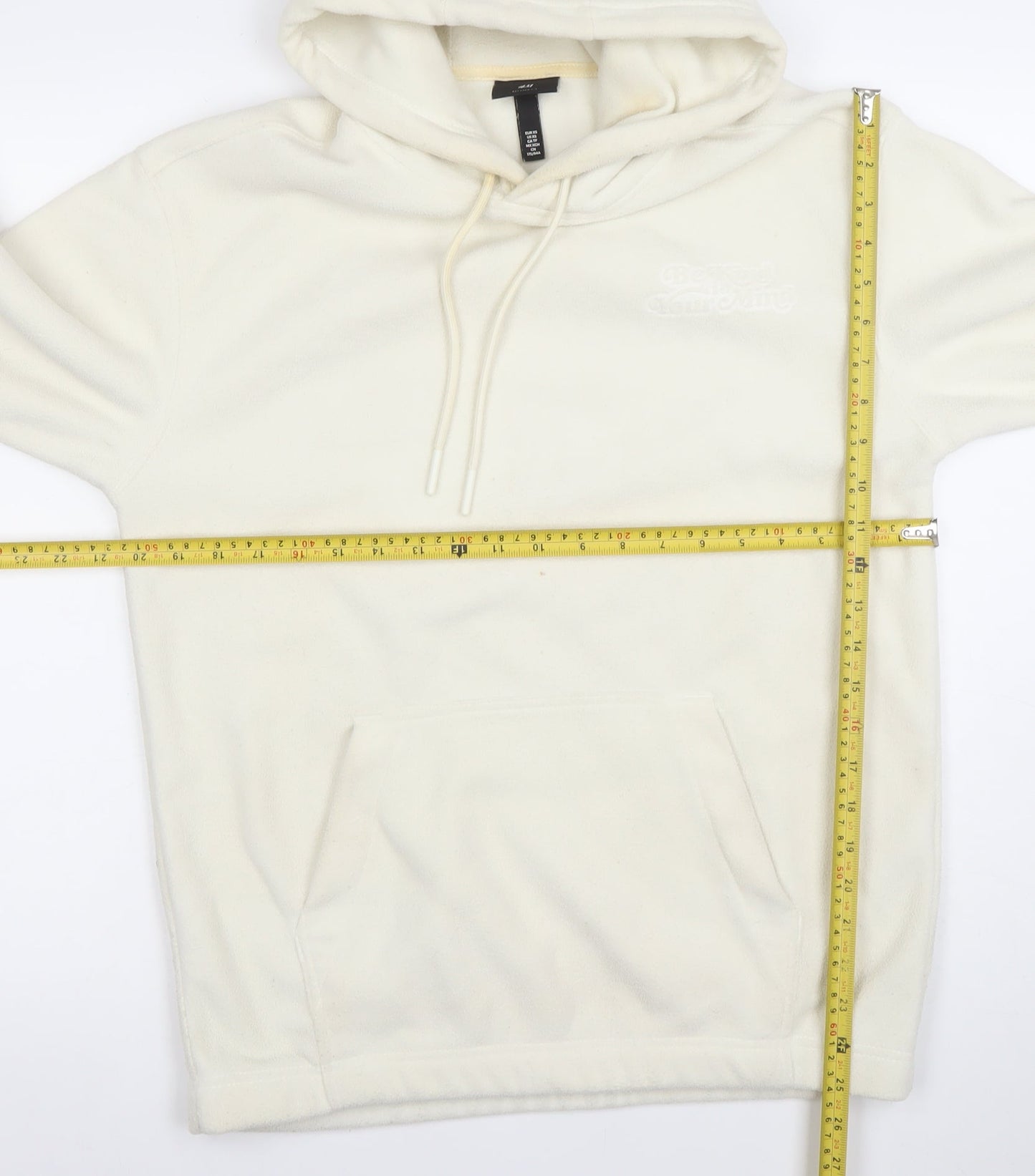 H&M Men’s Ivory Fleece Pullover Hoodie XS Relaxed Fit