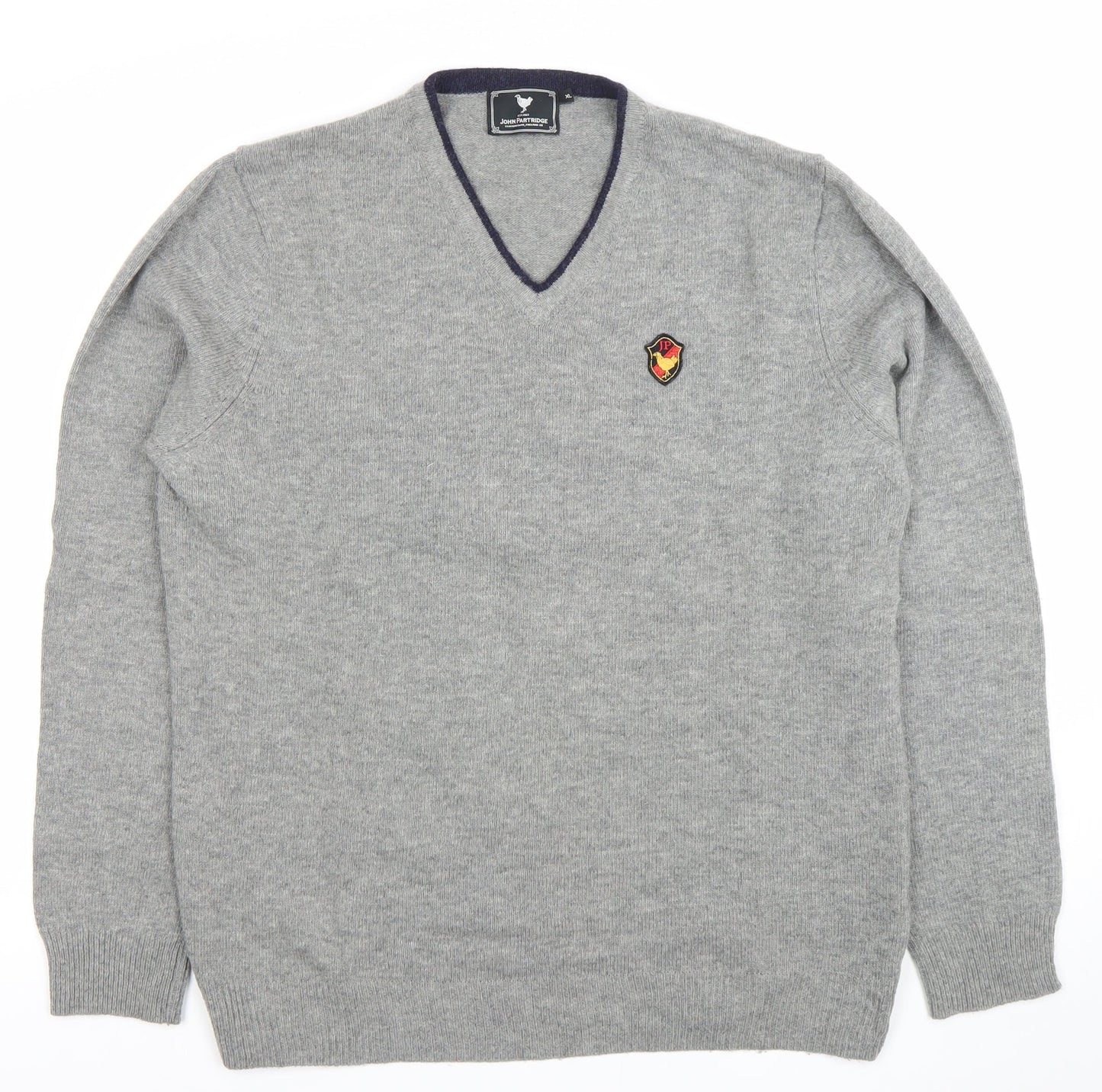 John Partidge Men’s Grey V-Neck Lambswool Jumper XL