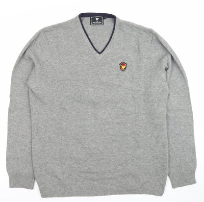 John Partidge Men’s Grey V-Neck Lambswool Jumper XL