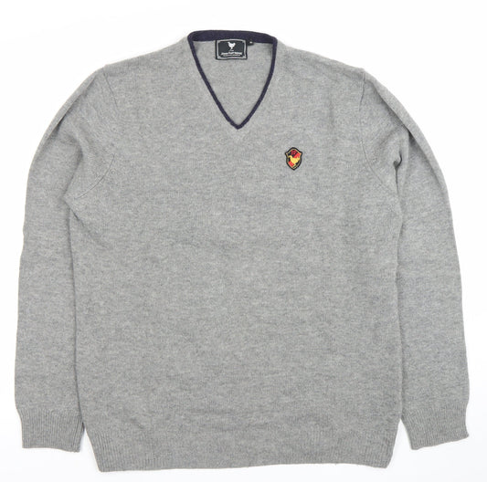 John Partidge Men’s Grey V-Neck Lambswool Jumper XL