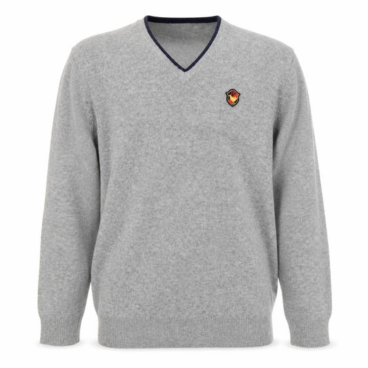 John Partidge Men’s Grey V-Neck Lambswool Jumper XL