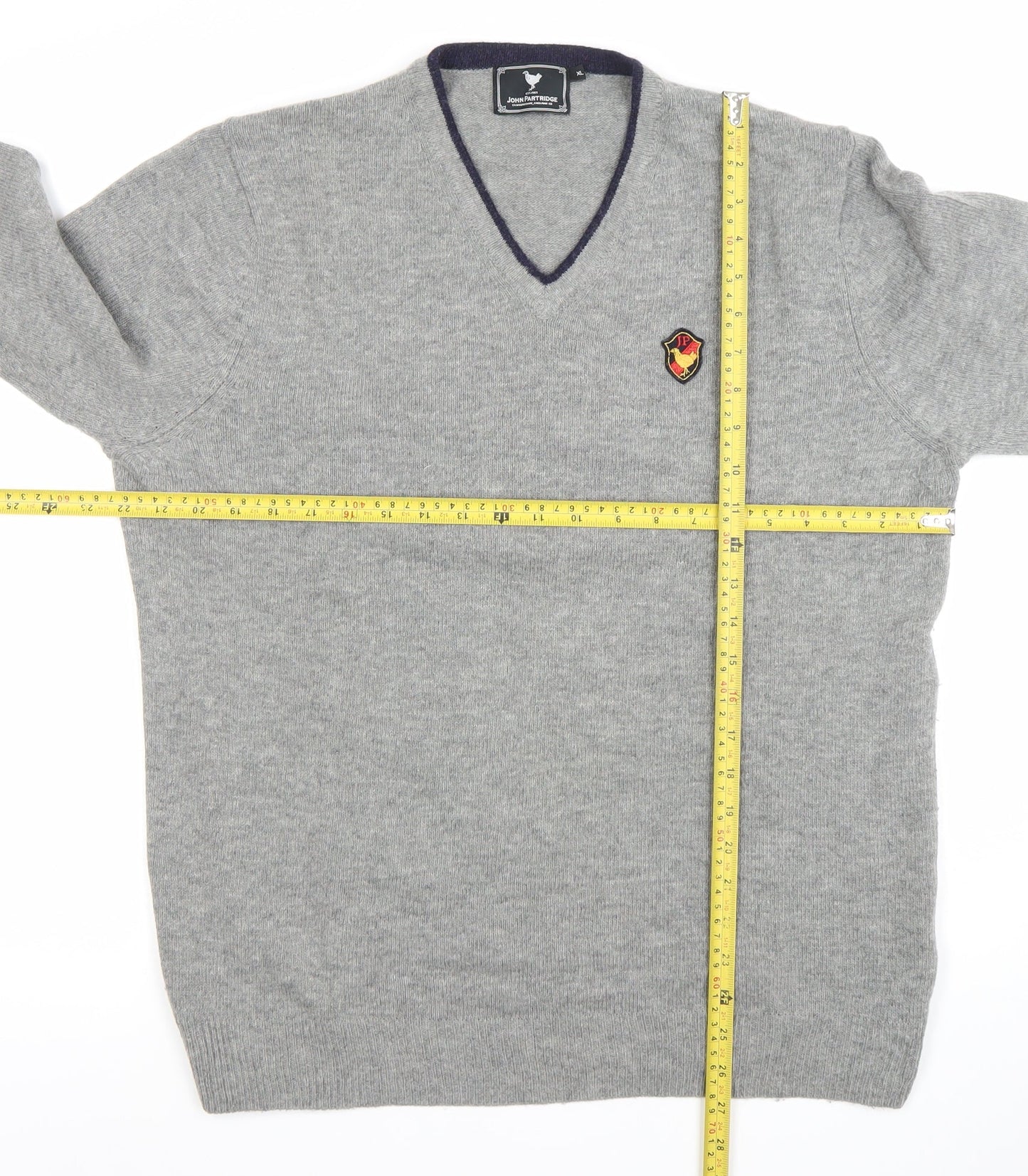 John Partidge Men’s Grey V-Neck Lambswool Jumper XL