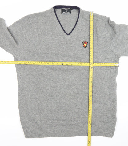 John Partidge Men’s Grey V-Neck Lambswool Jumper XL
