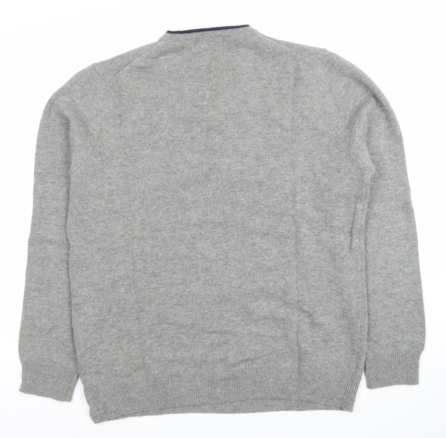 John Partidge Men’s Grey V-Neck Lambswool Jumper XL