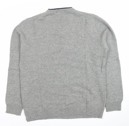 John Partidge Men’s Grey V-Neck Lambswool Jumper XL