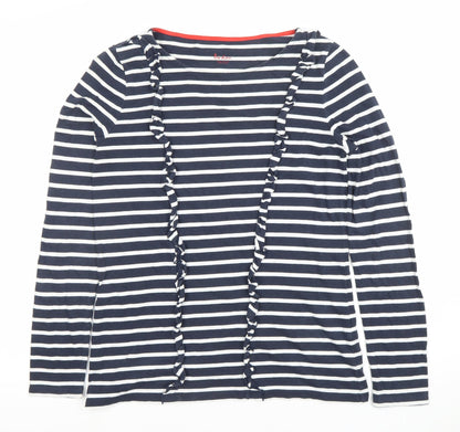 Boden Women’s Navy White Striped Ruffle Cotton Long Sleeve Top UK 10