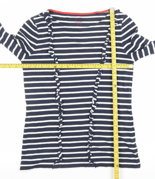 Boden Women’s Navy White Striped Ruffle Cotton Long Sleeve Top UK 10
