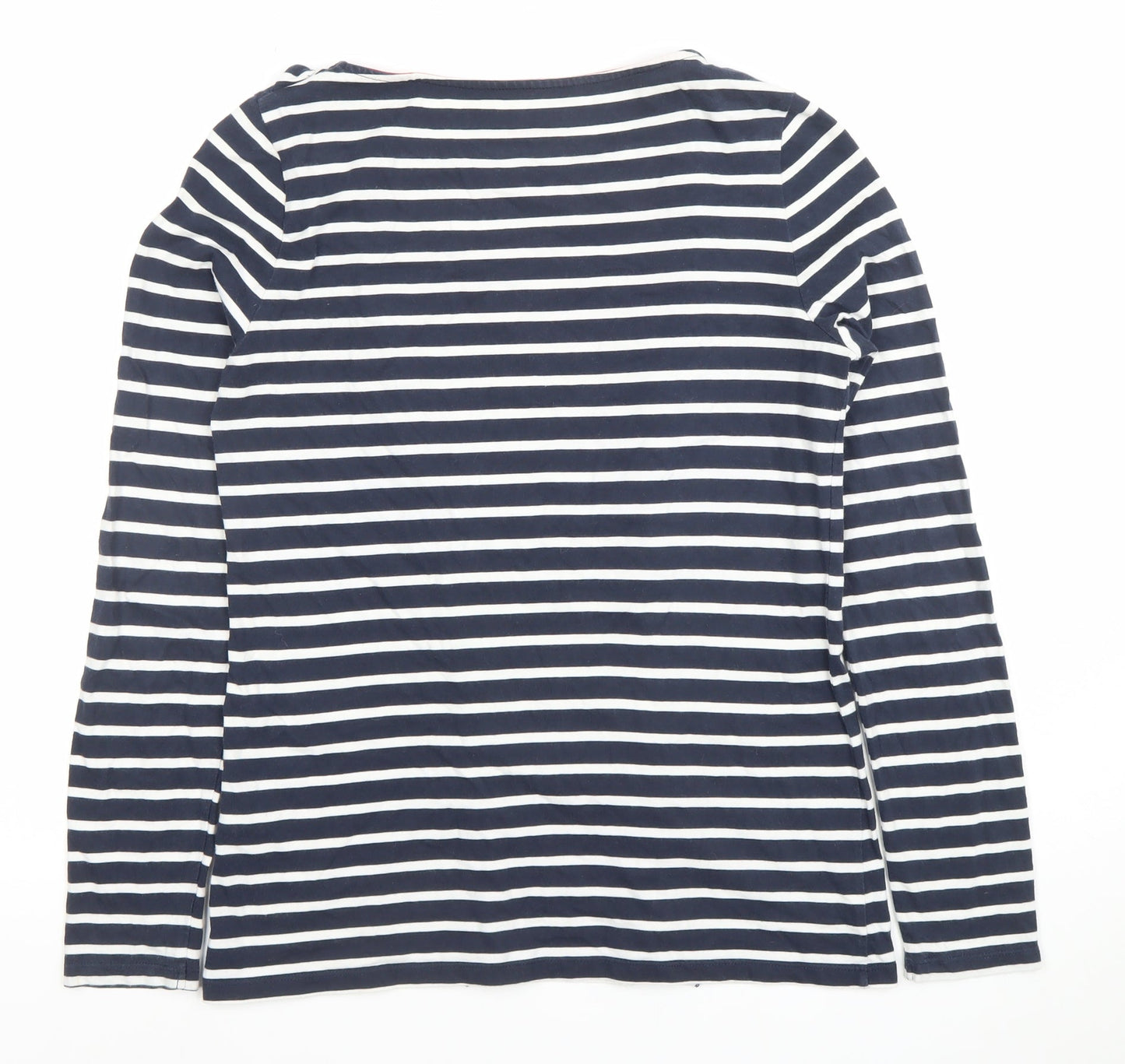 Boden Women’s Navy White Striped Ruffle Cotton Long Sleeve Top UK 10