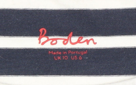 Boden Women’s Navy White Striped Ruffle Cotton Long Sleeve Top UK 10