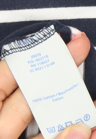 Boden Women’s Navy White Striped Ruffle Cotton Long Sleeve Top UK 10