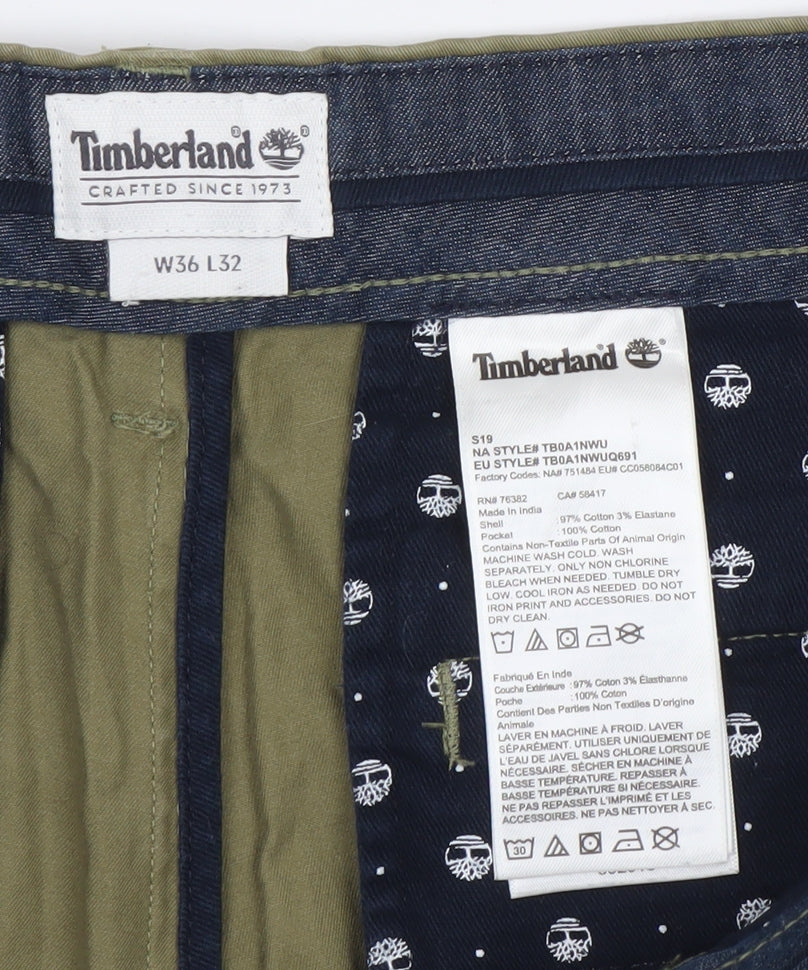 Timberland Men's Khaki Chino Trousers W36 L32 Cotton Blend