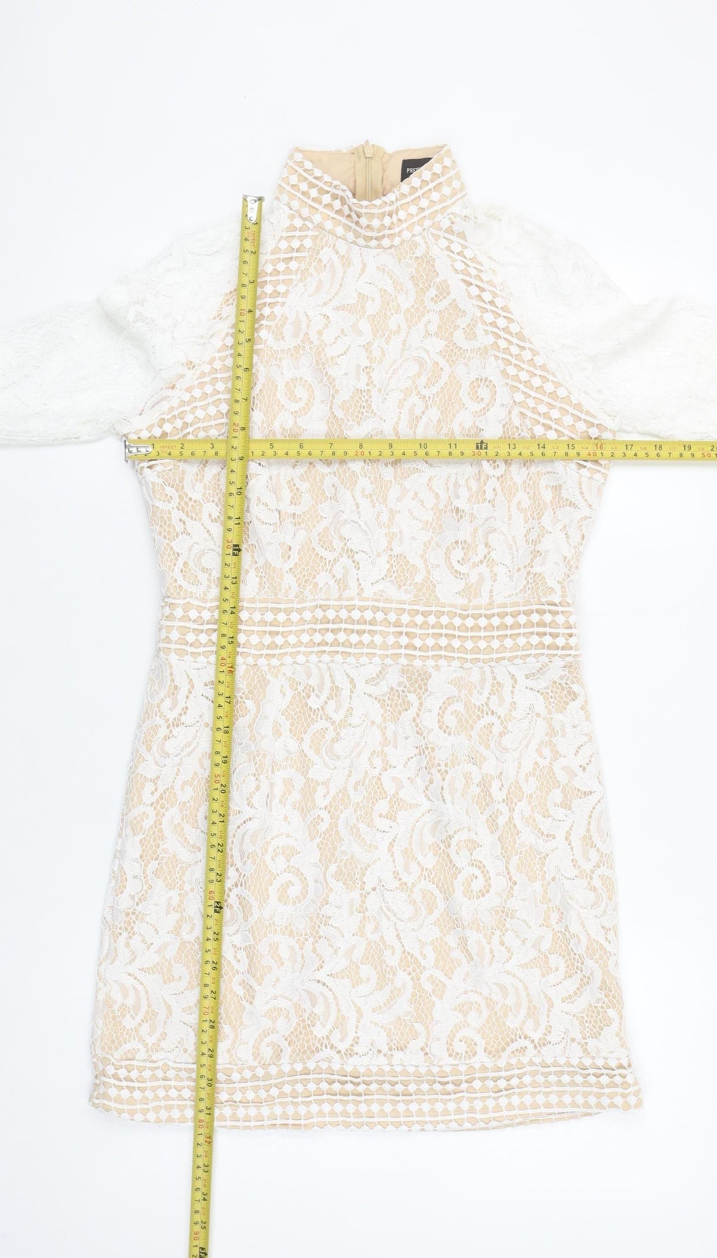 PrettyLittleThing Women Beige Lace Bodycon Mini Dress Size 10