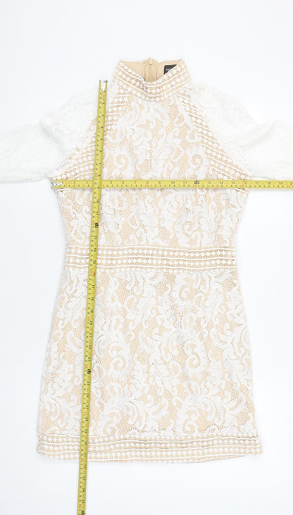 PrettyLittleThing Women Beige Lace Bodycon Mini Dress Size 10