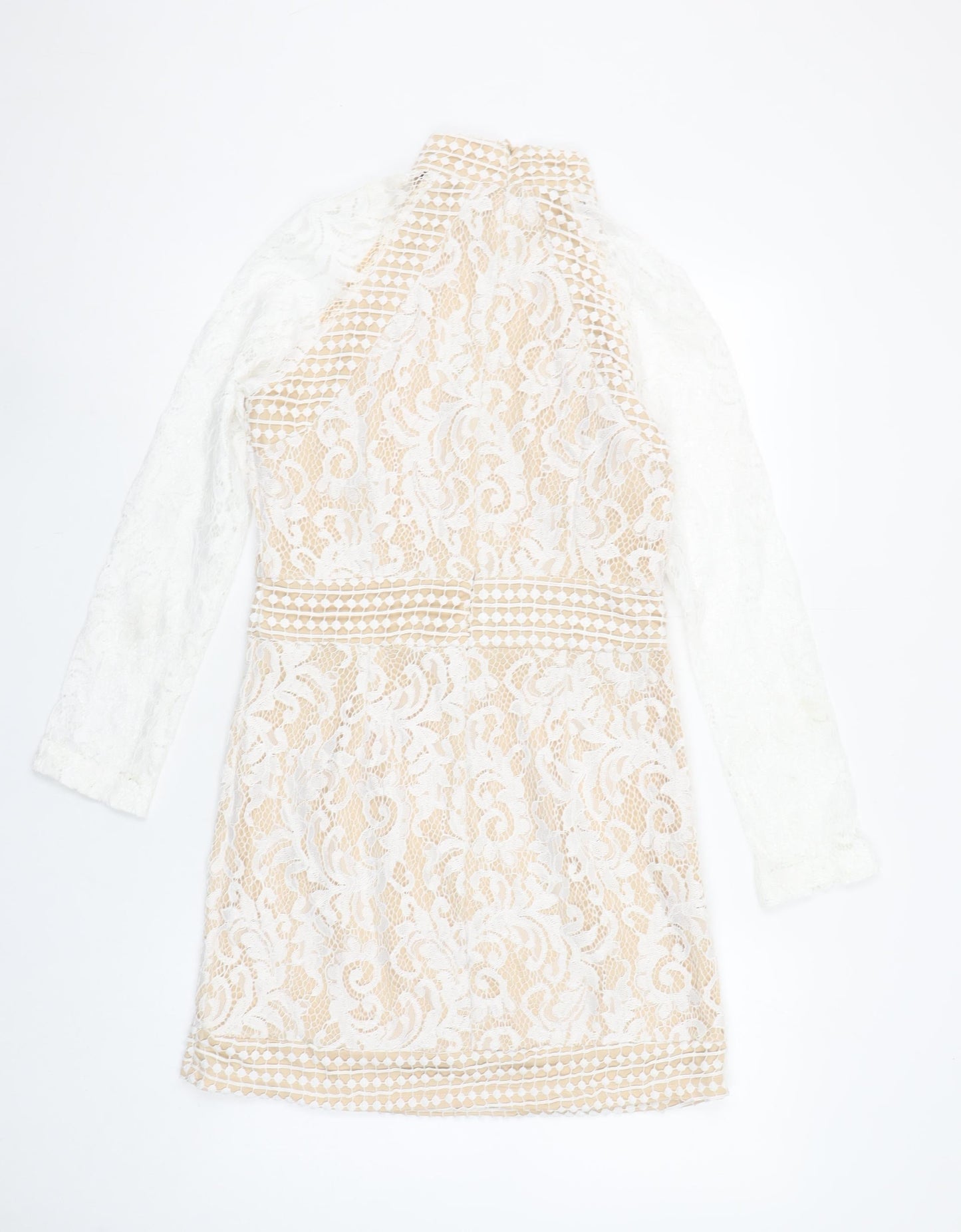 PrettyLittleThing Women Beige Lace Bodycon Mini Dress Size 10