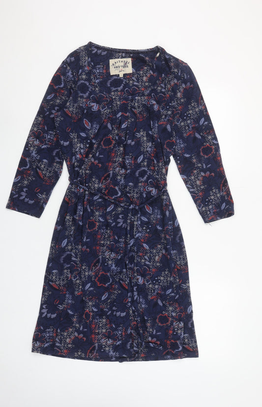 Faithful and True Women Blue Floral Shift Dress Size 12 Long Sleeve