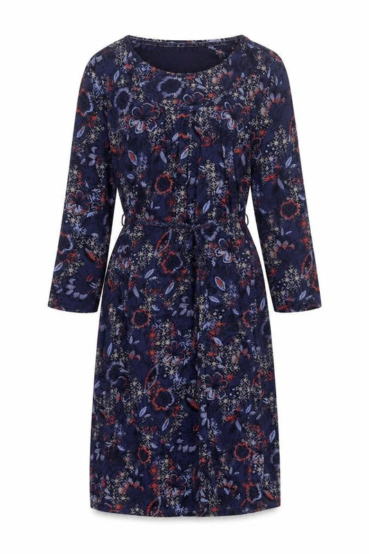 Faithful and True Women Blue Floral Shift Dress Size 12 Long Sleeve