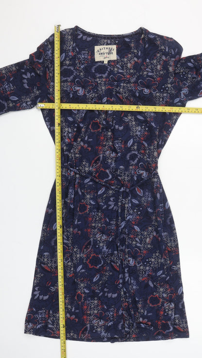 Faithful and True Women Blue Floral Shift Dress Size 12 Long Sleeve