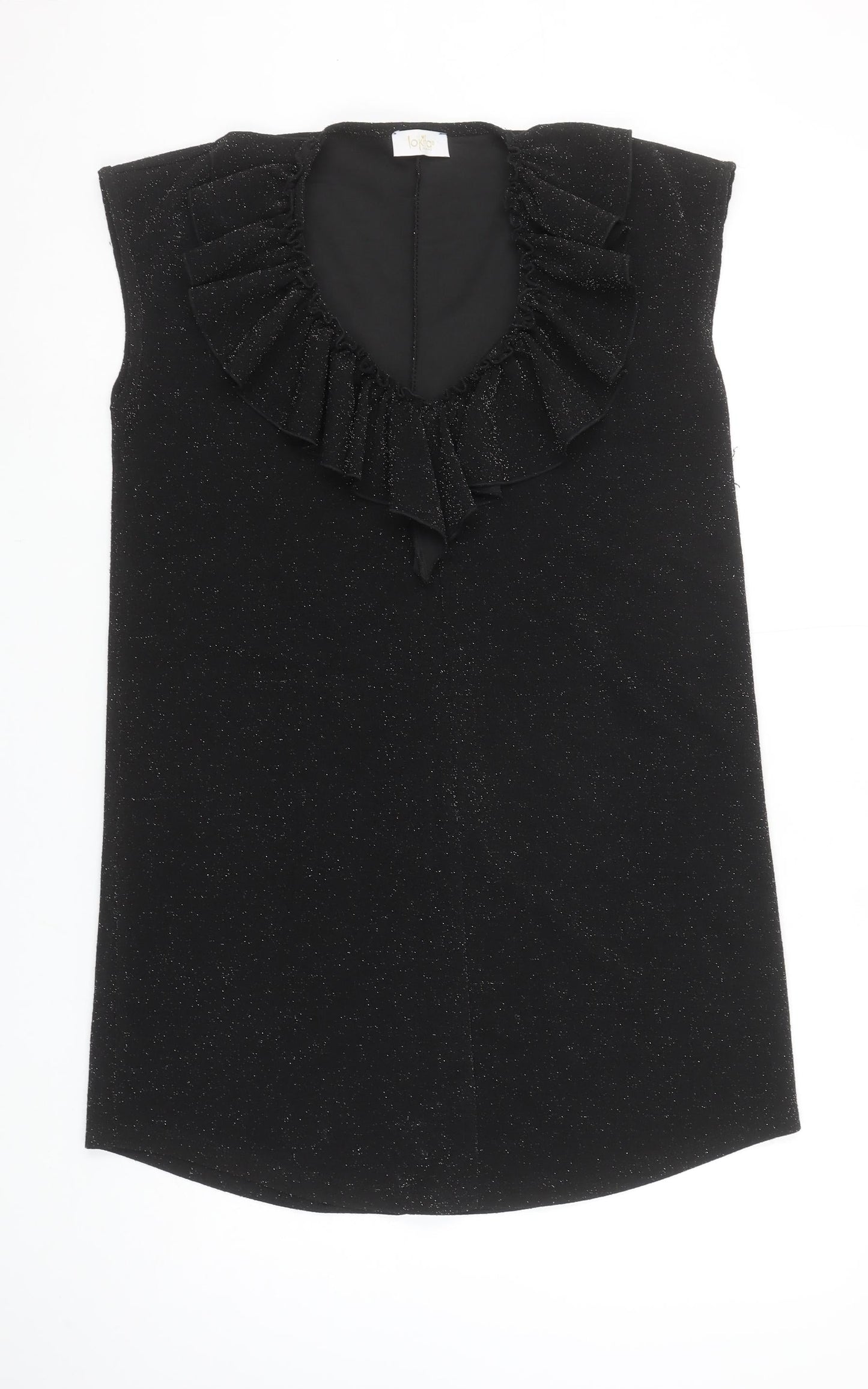 Lokita Milano Women Black M Shift Party Dress Ruffle Glitter Sleeveless