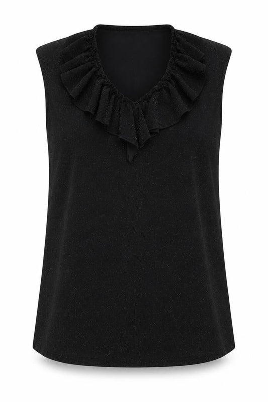 Lokita Milano Women Black M Shift Party Dress Ruffle Glitter Sleeveless
