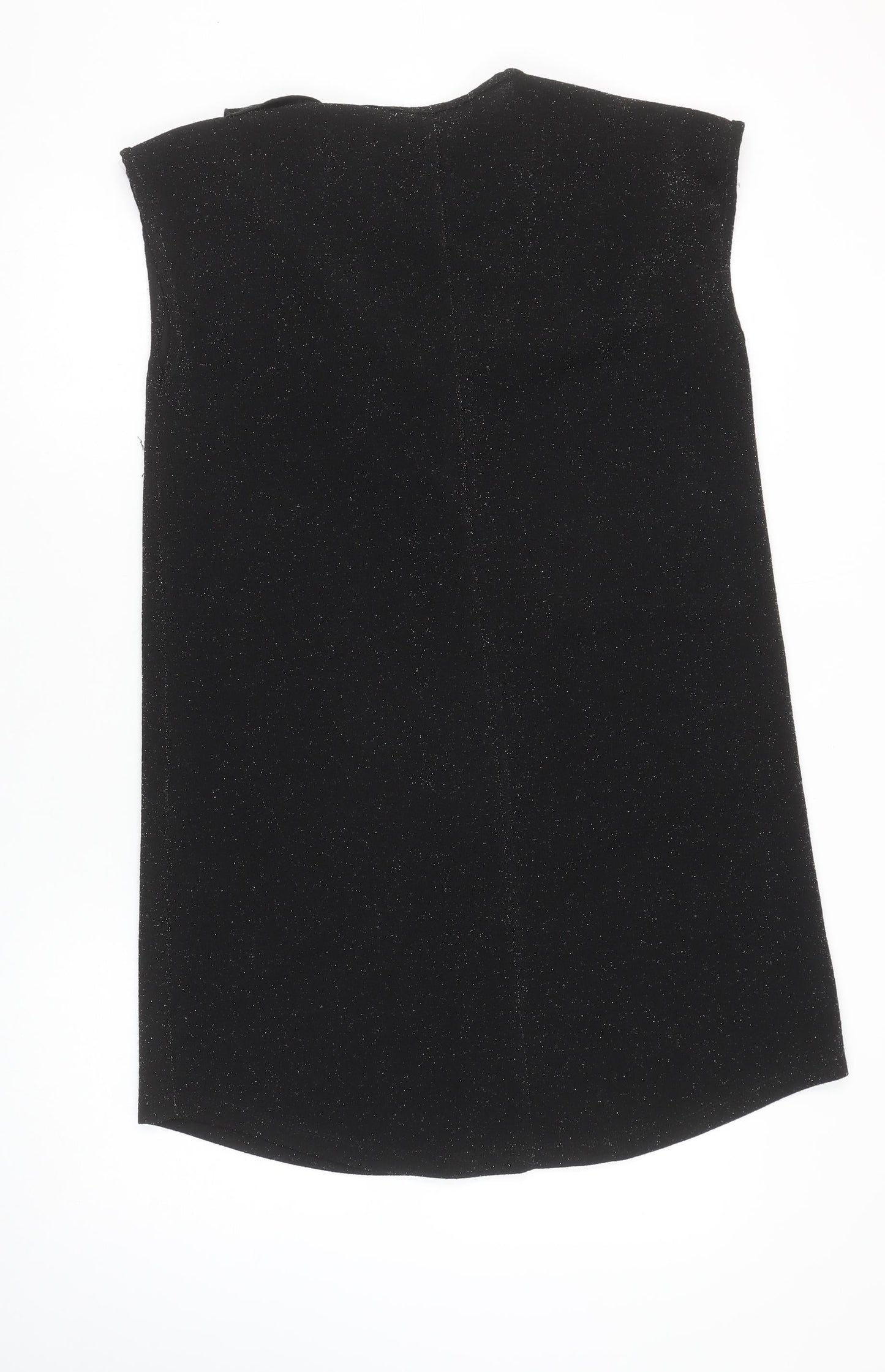Lokita Milano Women Black M Shift Party Dress Ruffle Glitter Sleeveless