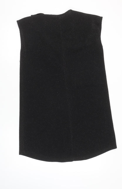 Lokita Milano Women Black M Shift Party Dress Ruffle Glitter Sleeveless
