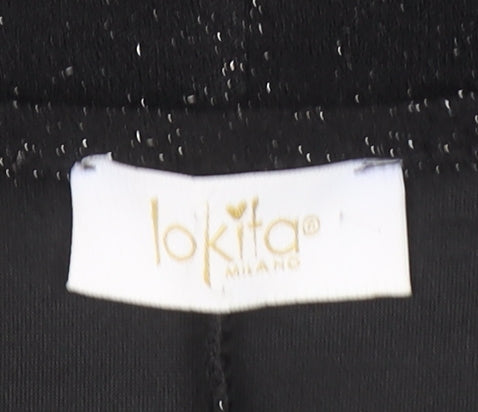 Lokita Milano Women Black M Shift Party Dress Ruffle Glitter Sleeveless