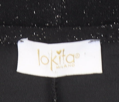 Lokita Milano Women Black M Shift Party Dress Ruffle Glitter Sleeveless