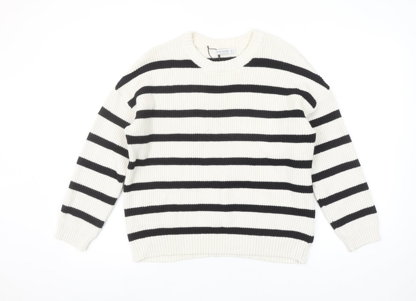 Stradivarius Womens Ivory Black Stripe Knit Jumper Size S