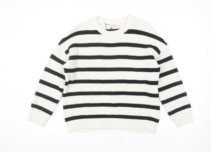 Stradivarius Womens Ivory Black Stripe Knit Jumper Size S