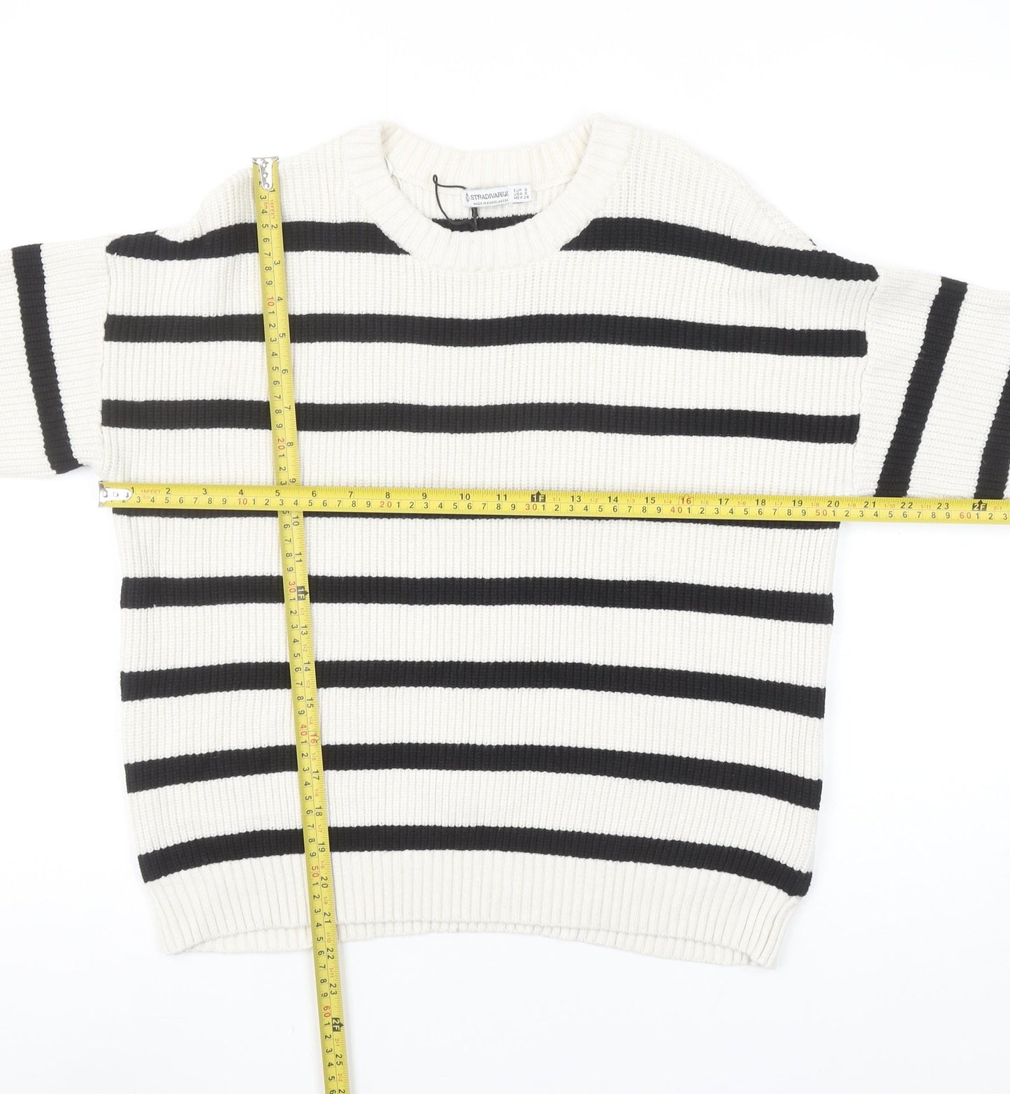 Stradivarius Womens Ivory Black Stripe Knit Jumper Size S