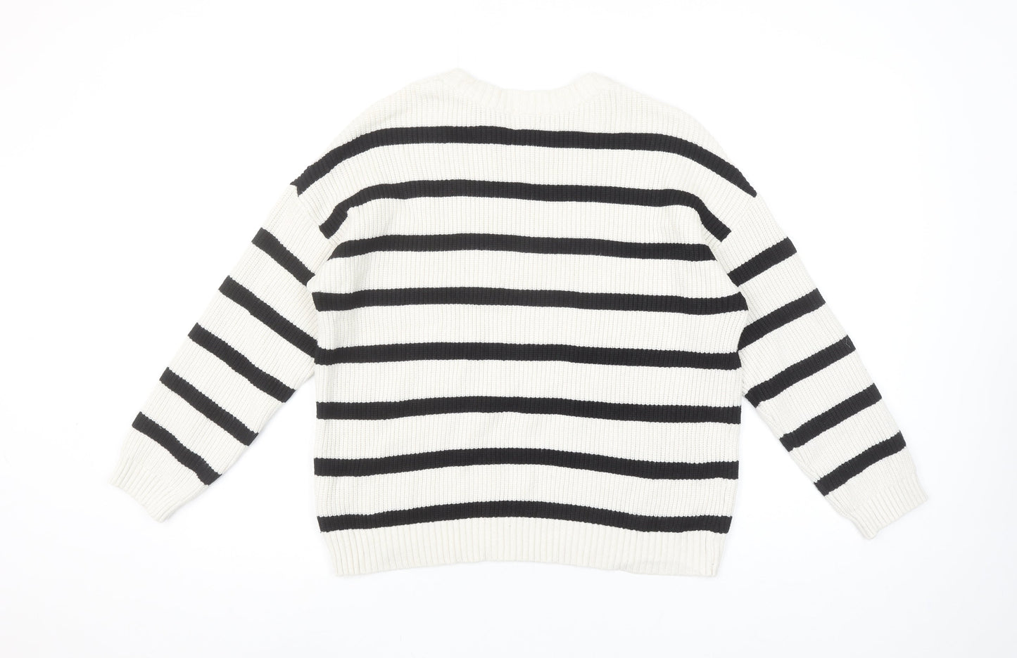 Stradivarius Womens Ivory Black Stripe Knit Jumper Size S