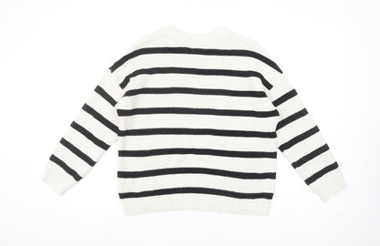 Stradivarius Womens Ivory Black Stripe Knit Jumper Size S