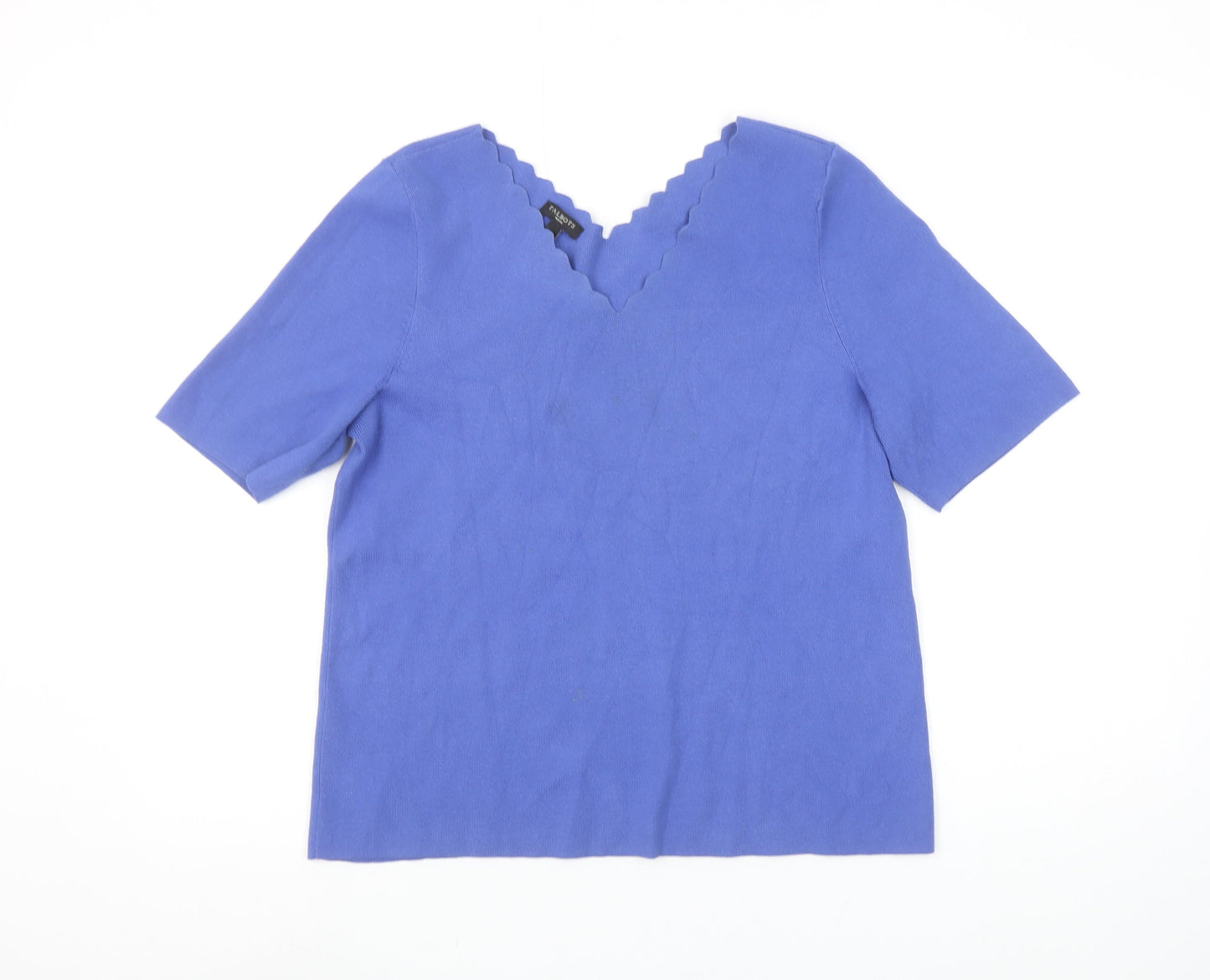 Talbots Women's Blue Petite L V-Neck Cotton Knit Short Sleeve Top