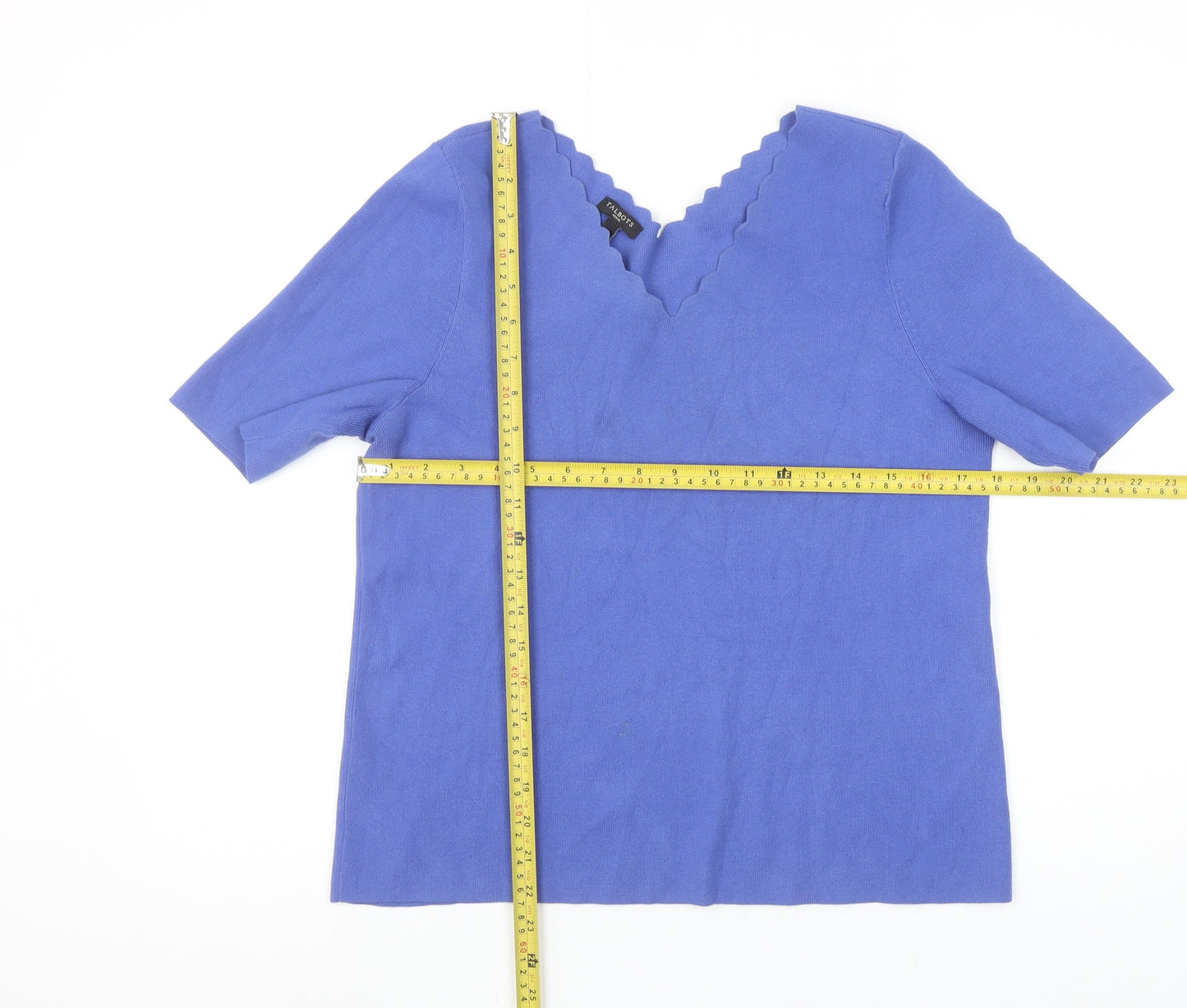 Talbots Women's Blue Petite L V-Neck Cotton Knit Short Sleeve Top