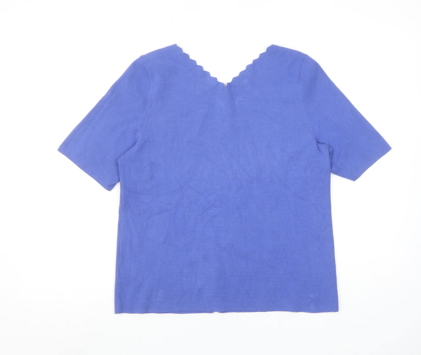 Talbots Women's Blue Petite L V-Neck Cotton Knit Short Sleeve Top