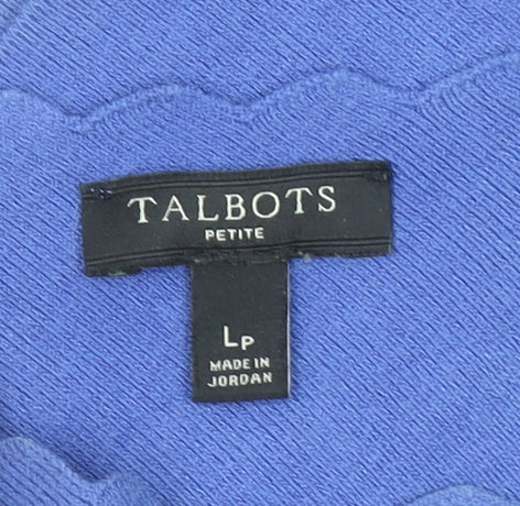 Talbots Women's Blue Petite L V-Neck Cotton Knit Short Sleeve Top