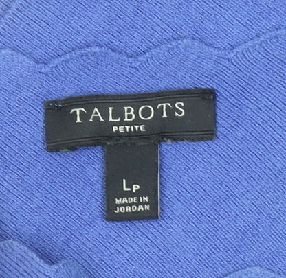 Talbots Women's Blue Petite L V-Neck Cotton Knit Short Sleeve Top