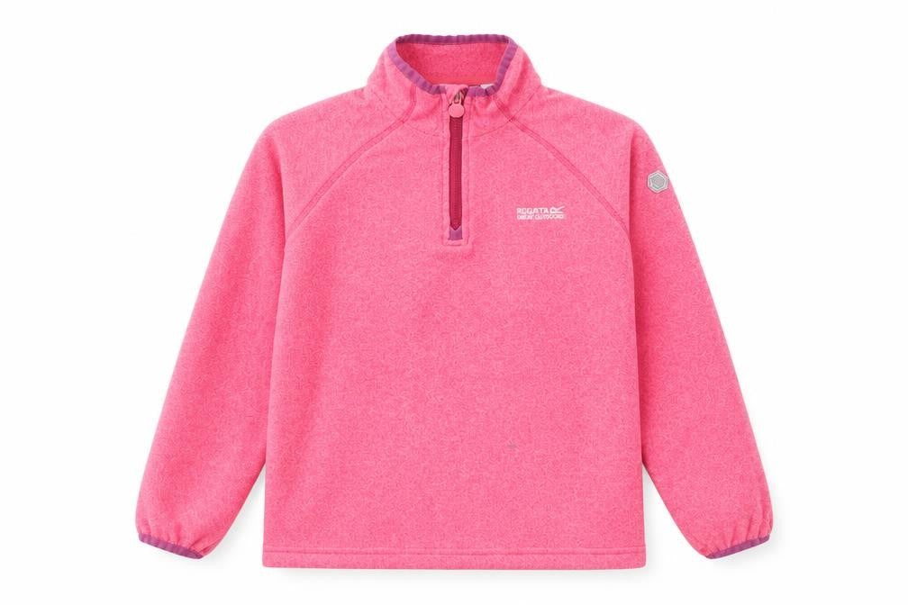 Front view of Regatta girls’ pink fleece 1/2 zip sweatshirt 9-10 years outdoor pullover