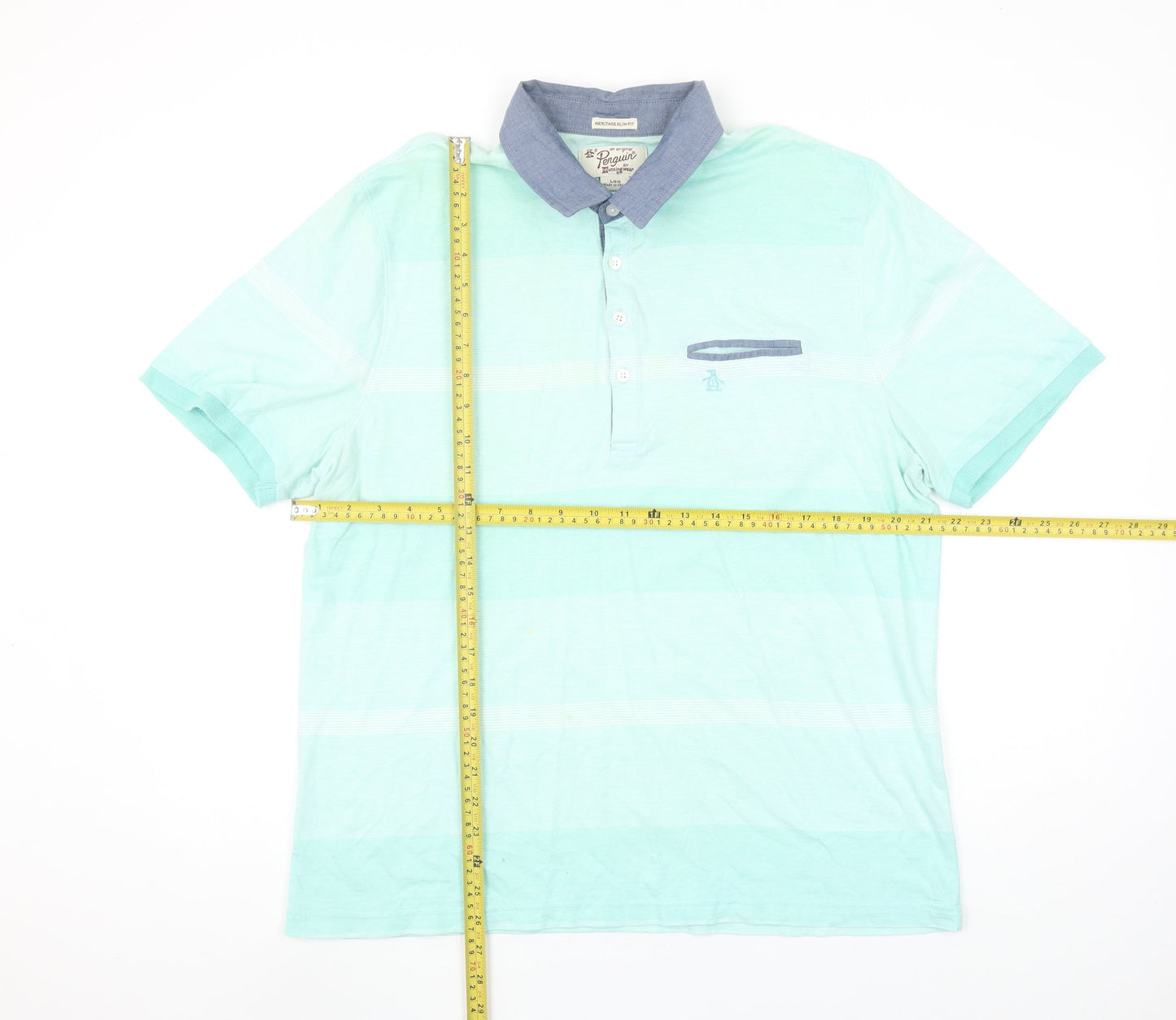 Penguin by Munsingwear Men's Blue Slim Fit Striped Polo Shirt L