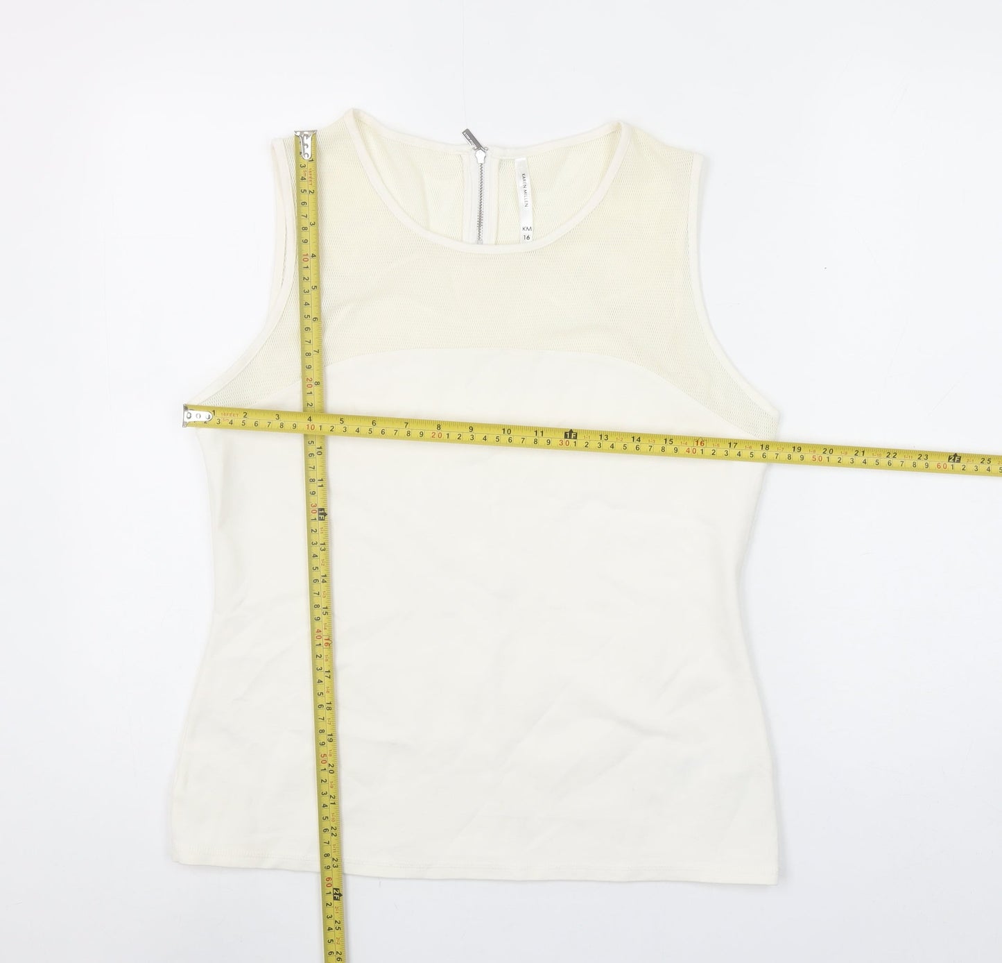 Karen Millen Women's Ivory Sleeveless Crew Neck Top Size 16