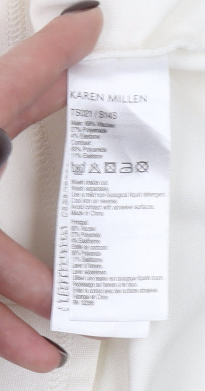 Karen Millen Women's Ivory Sleeveless Crew Neck Top Size 16