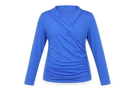 Gallery Women's Blue Wrap Long Sleeve Blouse UK M