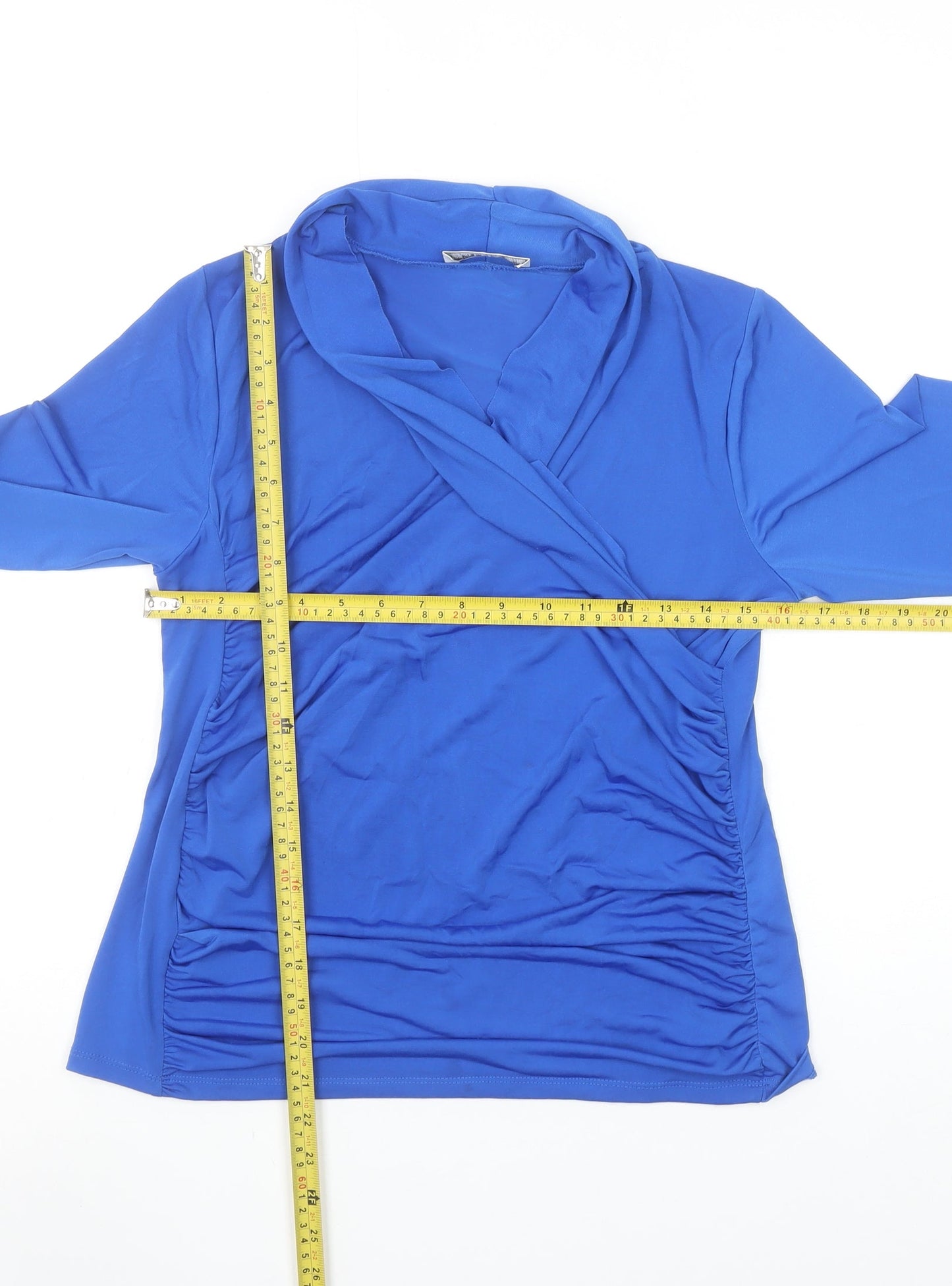 Gallery Women's Blue Wrap Long Sleeve Blouse UK M