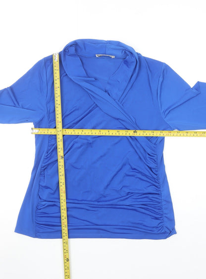 Gallery Women's Blue Wrap Long Sleeve Blouse UK M