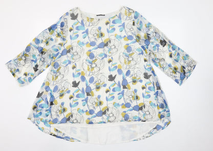 VIZ-A-VIZ Women's Multicoloured Floral Tunic Blouse Size 14 3/4 Sleeve