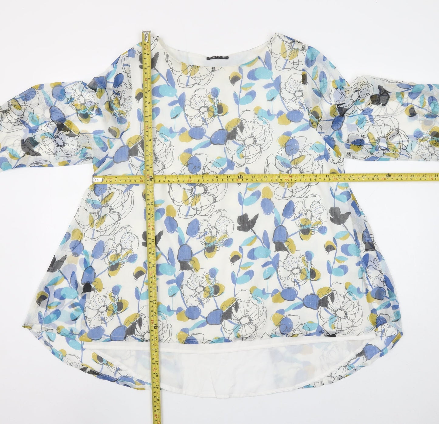 VIZ-A-VIZ Women's Multicoloured Floral Tunic Blouse Size 14 3/4 Sleeve