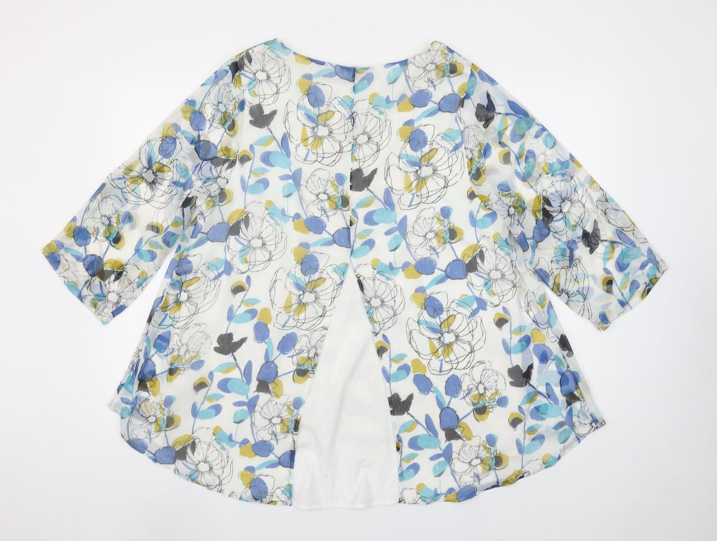 VIZ-A-VIZ Women's Multicoloured Floral Tunic Blouse Size 14 3/4 Sleeve