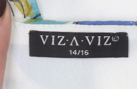 VIZ-A-VIZ Women's Multicoloured Floral Tunic Blouse Size 14 3/4 Sleeve