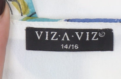 VIZ-A-VIZ Women's Multicoloured Floral Tunic Blouse Size 14 3/4 Sleeve