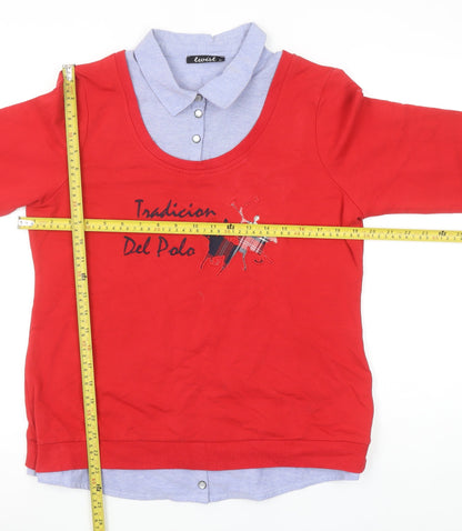 Twist Women Red Collared Polo Style Long Sleeve Top Size 14